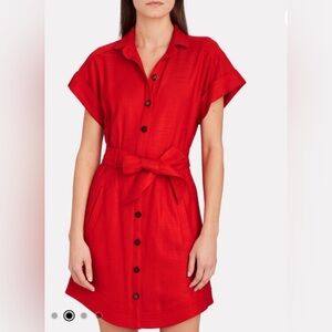 Veronica Beard shirt dress size 00 red belted Sadia Button Front office work